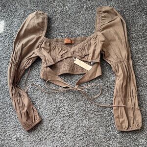 Elegant Brown Puff Sleeve Blouse
